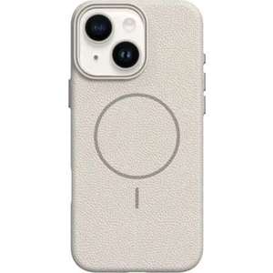 iPhone 14 Uyumlu Kılıf Deri Desen M-Safe Özellikli Lichee Silikon Krem