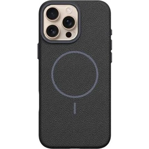 iPhone 16 Pro Uyumlu Kılıf Deri Desen M-Safe Özellikli Lichee Silikon Siyah