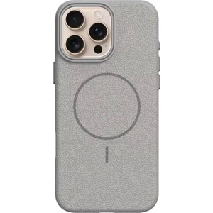 iPhone 15 Pro Max Uyumlu Kılıf Deri Desen M-Safe Özellikli Lichee Silikon Gri