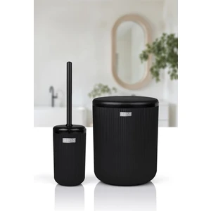 Okyanus Home Linea Siyah Çizgili Yuvarlak 2'li Wc Kova ve Fırça Seti