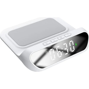 SL-CW18 Telefon Uyumlu 15W LCD Ekran Double Alarmli Beyaz Kablosuz Şarj Cihazı    