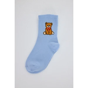 Mavi Ayı Desenli Örme Soket Çorap 1214