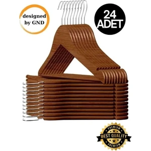 24 Adet - Ahşap Görünümlü Plastik Kahverengi Elbise Askı
