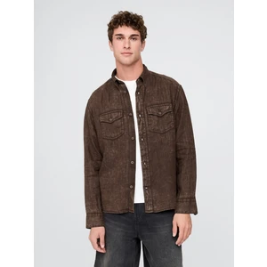 Erkek Kahverengi Keten Klasik Gömlek