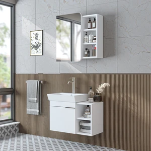 Likya Mdflam Lavabolu Banyo Dolabı Takımı, 72 cm Lavabolu Banyo Alt Dolabı + Üst Dolabı