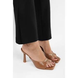 Kadın Noir Karamel Cilt Topuklu Terlik