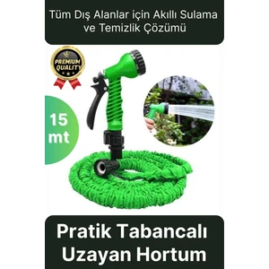 Çok Amaçlı Kırılmaz Dolaşmaz 7 Fonksiyonlu Bahçe Sulama Araç Yıkama Tabancalı Uzayan Hortum 15 Metre