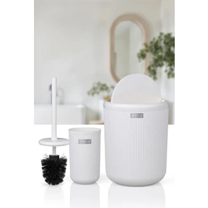 Okyanus Home Linea Beyaz Çizgili Yuvarlak 2'li Wc Kova ve Fırça Seti