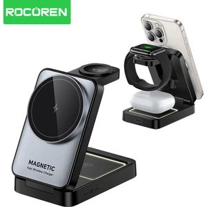 3‘ü 1 Arada iPhone Airpods Apple Watch Magsafe Uyumlu Kablosuz Şarj Cihazı Stand