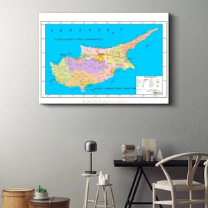 Kıbrıs - Siyasi Haritası Kanvas Tablo