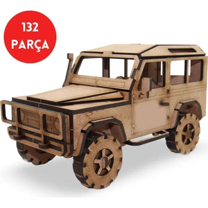 Ahşap 4x4 Off-Road Araç Maketi - 132 Parça 4x4 Model Araba - 3D Land Rover Defender Puzzle