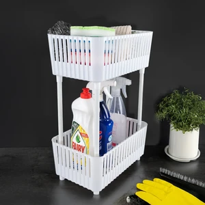 2 Katlı Düzenleyici Mutfak Banyo Rafı - Tezgah Altı Raf Evye Altı Dolap Organizer Deterjanlık Beyaz