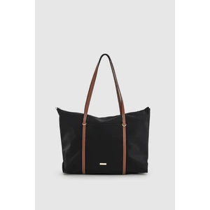 Velie Paraşüt Kumaş Şeritli Shopper Çanta Siyah-Taba