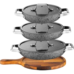 Brioni stone-H 7 Parça Çizilmez Yanmaz Yapışmaz 18CM 20CM 22CM 3'lü Sahan Omlet Seti