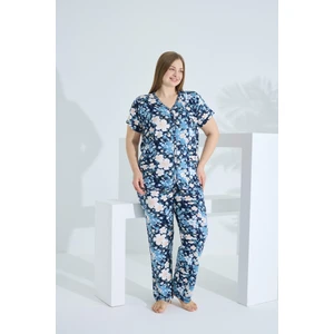 Bambu Kısa Kol Düğmeli Büyük Beden Kadın Pijama Takımı 74059