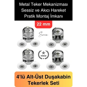 Dayanıklı Duşakabin Tekerleği Alt Üst Sürgülü Cam Kabin Krom Görünümlü Plastik Gövdeli 4'lü Set