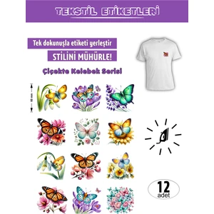 Agg Reklam Ütü ile Yapışan Kıyafet Etiketi Çiçekte Kelebekler 12LI Set