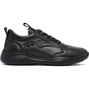 Erkek Siyah Bağcıklı Deri Sneaker 25SFD642318