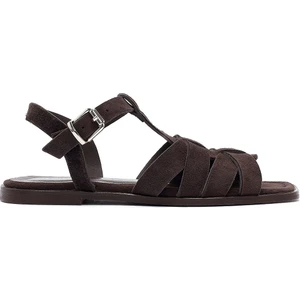 Kadın Kahverengi Bilekten Bantlı Süet Deri Sandalet 25SFD160810