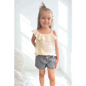 Lupinn Moda Kız Çocuk Tek Omuz Fırfırlı Beyaz Bluz – Yazlık Şık ve Rahat Tasarım