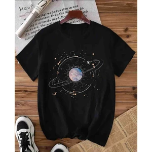Gezegen Baskılı Özel Tasarım Oversize Tshirt
