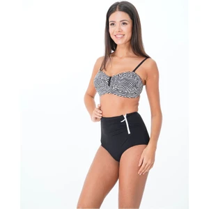 2025 Kreasyonu Siyah Beyaz Zigzag Desenli Yüksek Bel Bikini Takımı