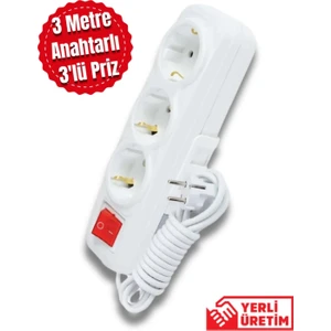 3 Metre 3'lü Anahtarlı Topraklı Grup Priz 9236