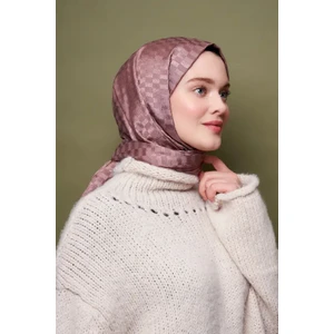 Jakar Şal Mor Renk-Mini Dama Desen Tozlu Kahve
