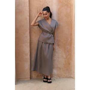 Fiametta Salaş Füme Keten Yelek Etek Takım