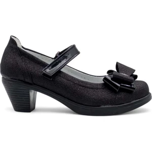 Fiyonklu Topuklu Kız Çocuk Babet Ayakkabı Siyah