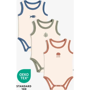 Ocean 3lü %100 Pamuk Nakışlı Bebek Atlet Set