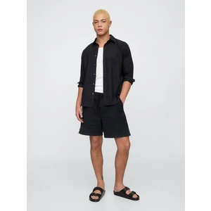 Erkek Siyah 7" Keten Karışımlı Easy Şort