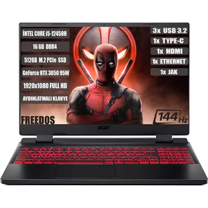 Nitro 5 AN515-58 I5-12450H 16 GB 512 GB SSD RTX3050-4 GB 15.6" IPS Fhd 144 Hz Freedos NH.QFJEY.007+165 Taşınabilir Bilgisayar