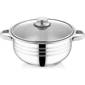 Bestinox 22 cm Boru Kulplu Cam Kapaklı Çelik Derin Tencere-3.90 Lt