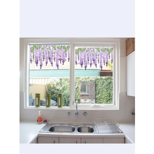 Mor Salkım Çiçeği Desenli Şeffaf  Çift Yönlü Cam Sticker - Cam Süsü Dekorasyonu, Pencere Süsü