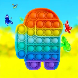 Pop It - Among Us Gökkuşağı Renk Duyusal Oyuncak Zihinsel Gelişim Popit