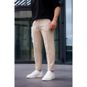 Erkek Vizon Renk Esnek Likralı Fermuar Detaylı Jogger Pantolon