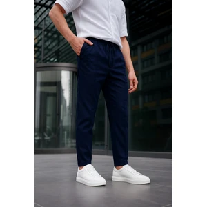 Erkek Lacivert Renk Esnek Likralı Fermuar Detaylı Jogger Pantolon