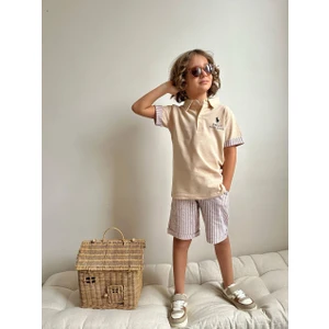 Yed Kids Polo Yakalı Çizgili Şort Erkek Çocuk Takımı Bayramlık Şık Günlük