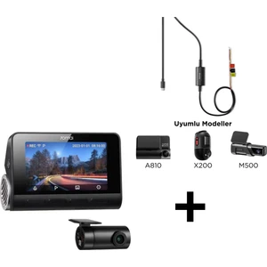 A810 + RC12 Ön ve Arka Araç Içi Kamera Seti +70MAI UP03 Park Gözetim Modu Kablosu M500 / Omni Hardwire Kit