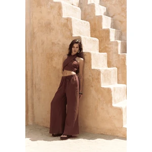 Moira Bordo Keten Crop Pantolon Takım