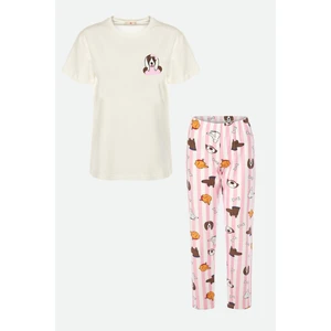 Kadın Kısa Kollu Pamuklu Desenli Pijama Takımı