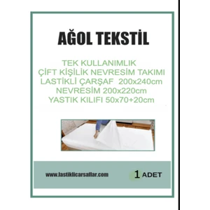 Ağol Tekstil Tek Kullanımlık Nevresim Takımı Çift Kişilik (Lastikli Çarşaf + Yorgan Kılıfı + Yastık Kılıfı)
