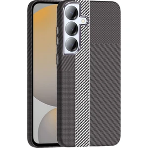 Galaxy S25 Kılıf M-Safe Şarj Özellikli Karbon Fiber Görünümlü Klfs Gros Kapak - Gri-Siyah