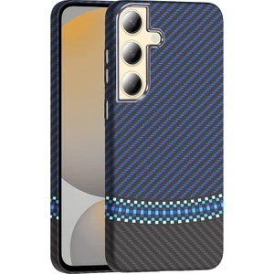 Galaxy S24 Plus Kılıf M-Safe Şarj Özellikli Karbon Fiber Görünümlü Klfs Gros Kapak - Siyah-Lacivert