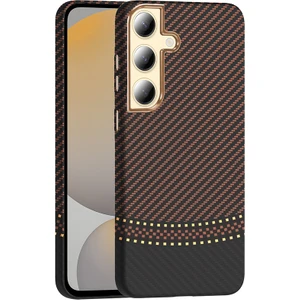 Galaxy S24 Plus Kılıf M-Safe Şarj Özellikli Karbon Fiber Görünümlü Klfs Gros Kapak - Gold-Siyah