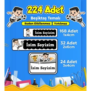 Beşiktaş Futbol Temalı Okul Kreş Kişiye Özel Isim Etiket Seti - Model 283
