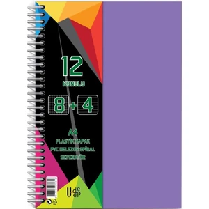 8+4 Ayraçlı Defter 12 Konulu 300 Yaprak 1 Adet 8 Kareli 4 Çizgili Spralli Plastik Kapak Seperatörlü