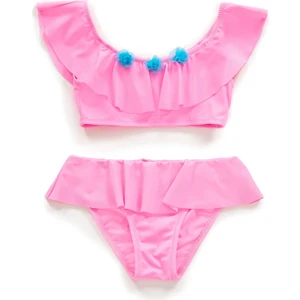 Kız Çocuk Volanlı Aksesuarlı Açık Pembe Bikini Takımı
