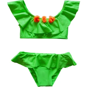 Kız Çocuk Volanlı Aksesuarlı Yeşil Bikini Takımı